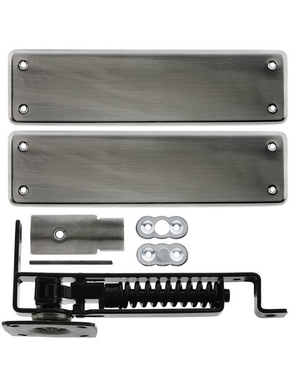 Heavy Duty Swinging Door Floor Hinge With Solid Brass Cover Plates in Antique Pewter.